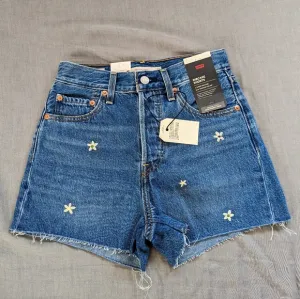 Levi's Ribcage Daisy Flower Embroidered Cutoff Jean Shorts
