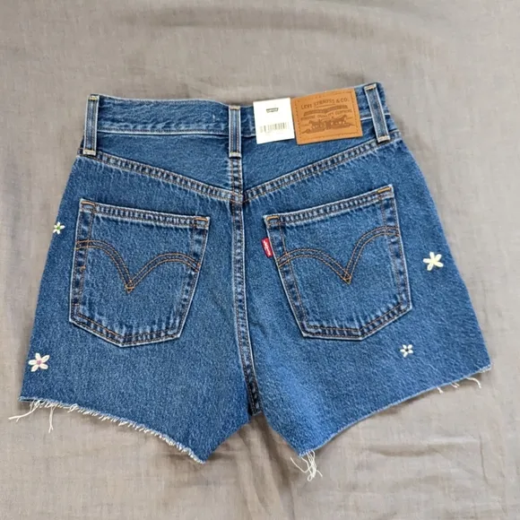 Levi's Ribcage Daisy Flower Embroidered Cutoff Jean Shorts