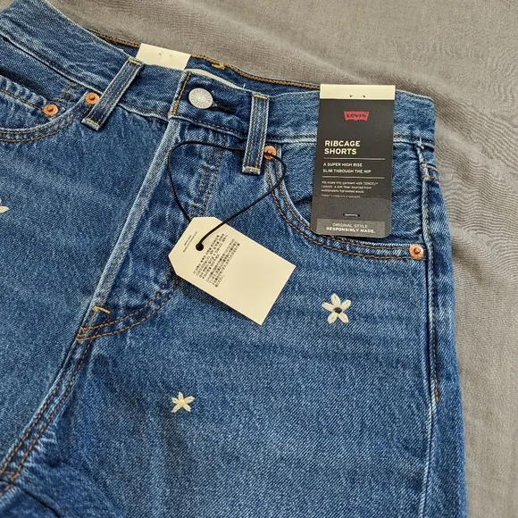 Levi's Ribcage Daisy Flower Embroidered Cutoff Jean Shorts