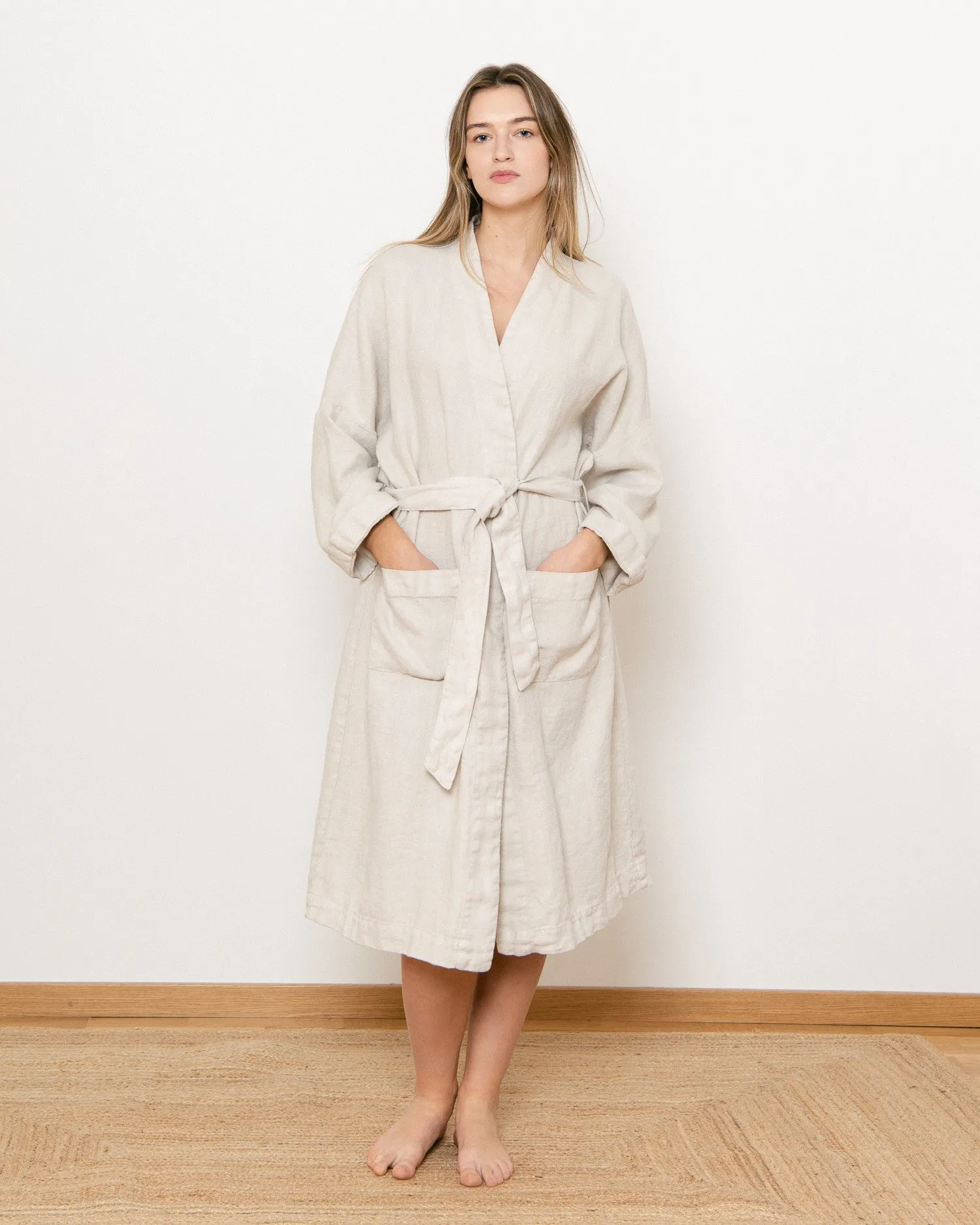 Linen Bathrobe in Beige