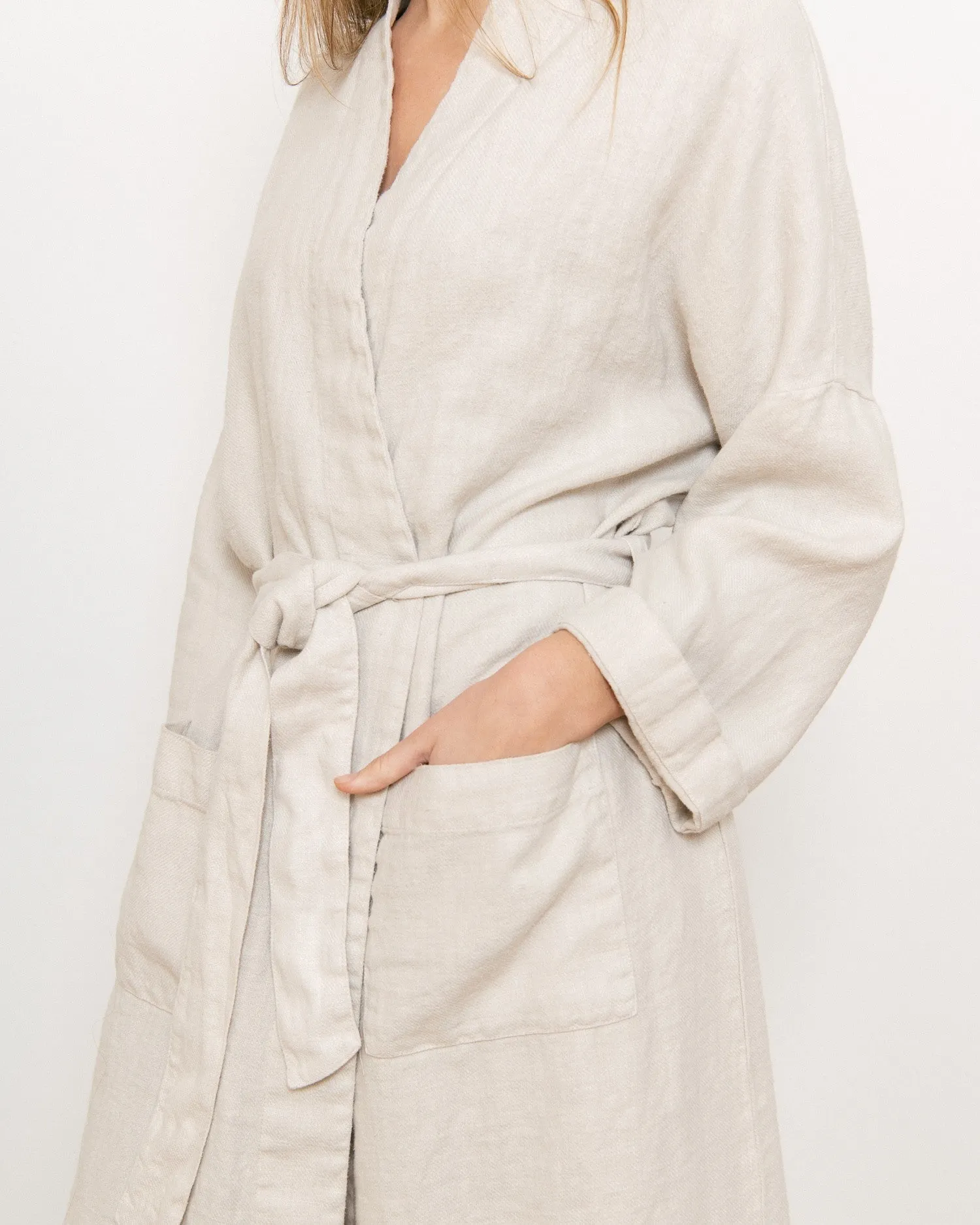 Linen Bathrobe in Beige