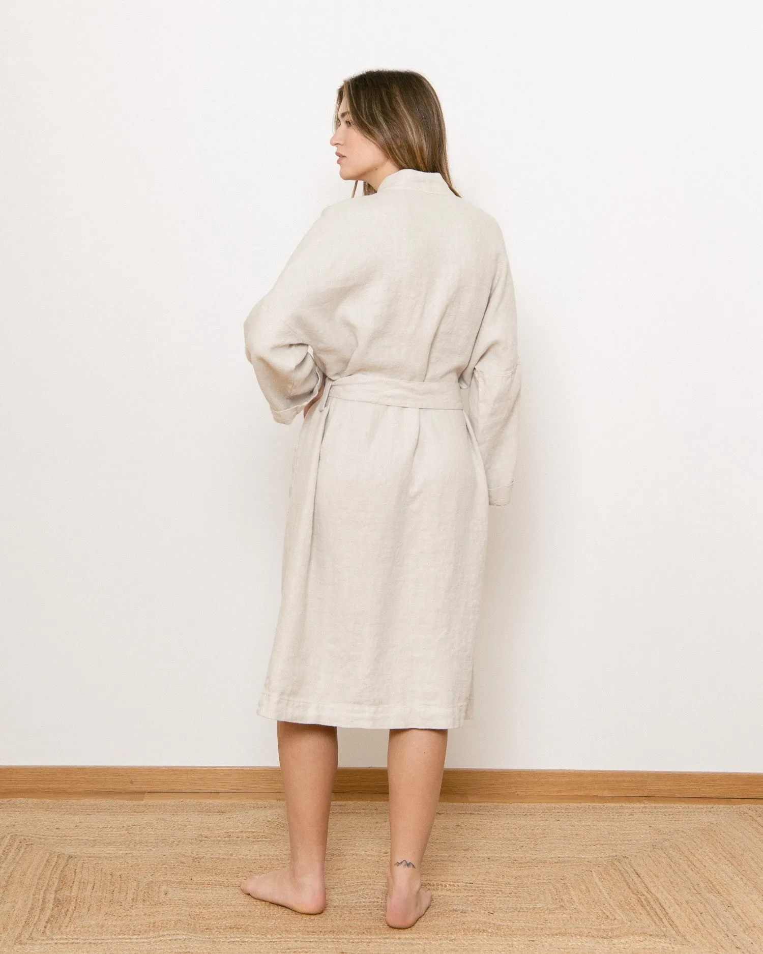 Linen Bathrobe in Beige