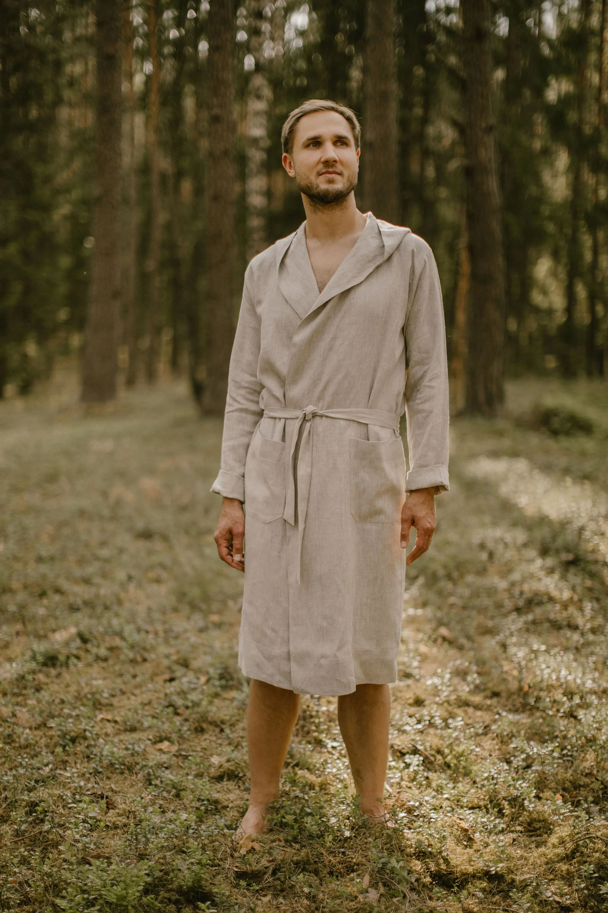 Linen Hooded Bathrobe