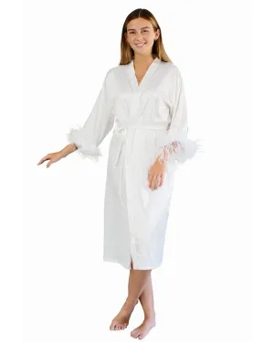 Long Feather Trim Satin Robe