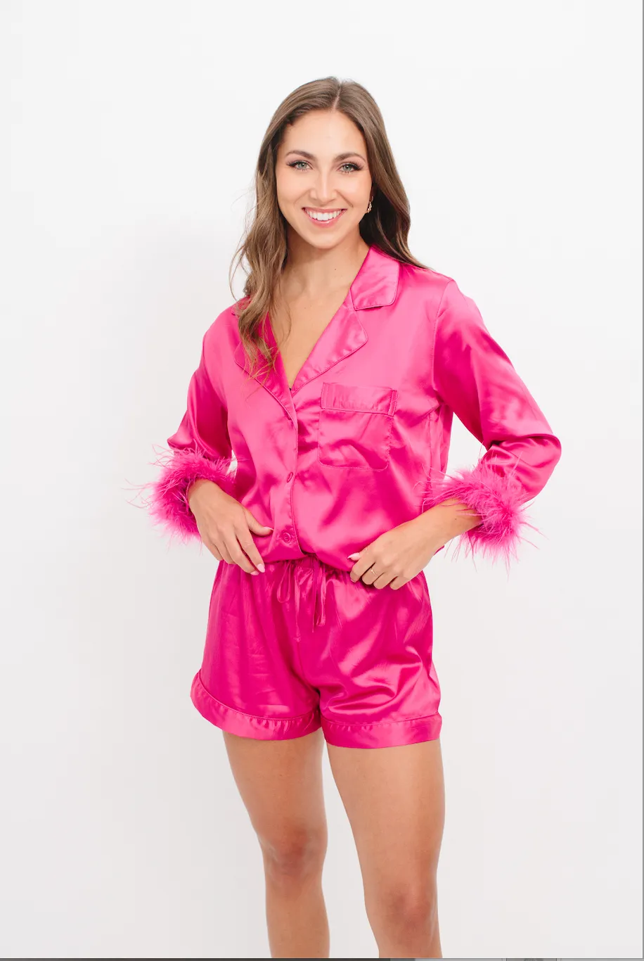 Long Feather Trim Satin Robe