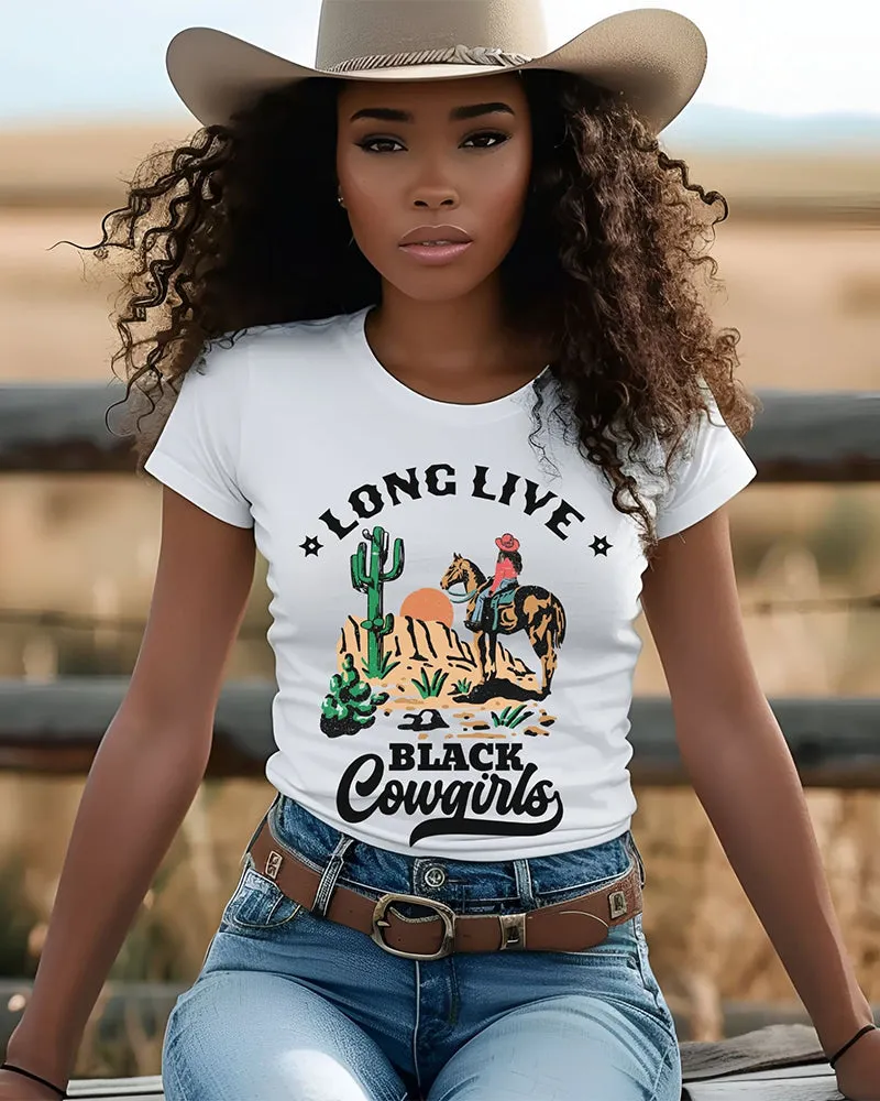 Long Live Black Cowgirl Crew Neck Short Sleeve Cotton T-shirt