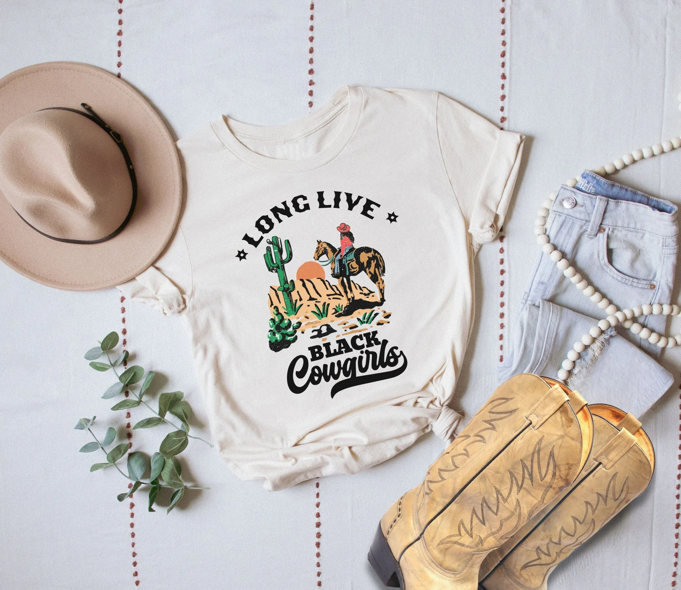 Long Live Black Cowgirl Crew Neck Short Sleeve Cotton T-shirt