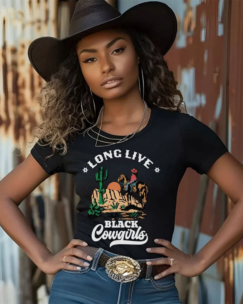 Long Live Black Cowgirl Crew Neck Short Sleeve Cotton T-shirt