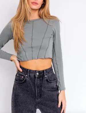 Long Sleeve Merrow Detail Crop Top