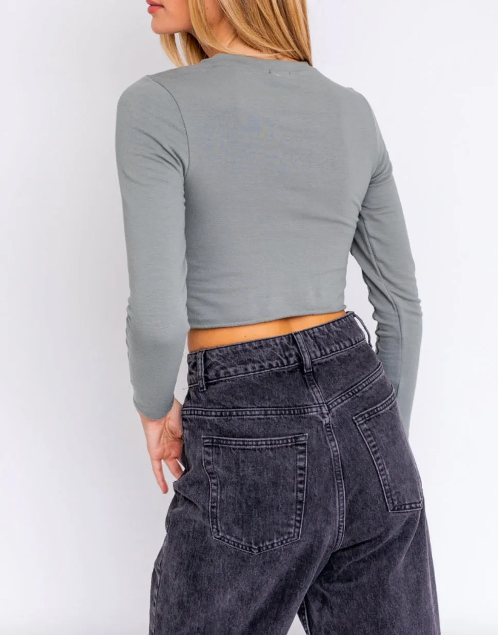 Long Sleeve Merrow Detail Crop Top