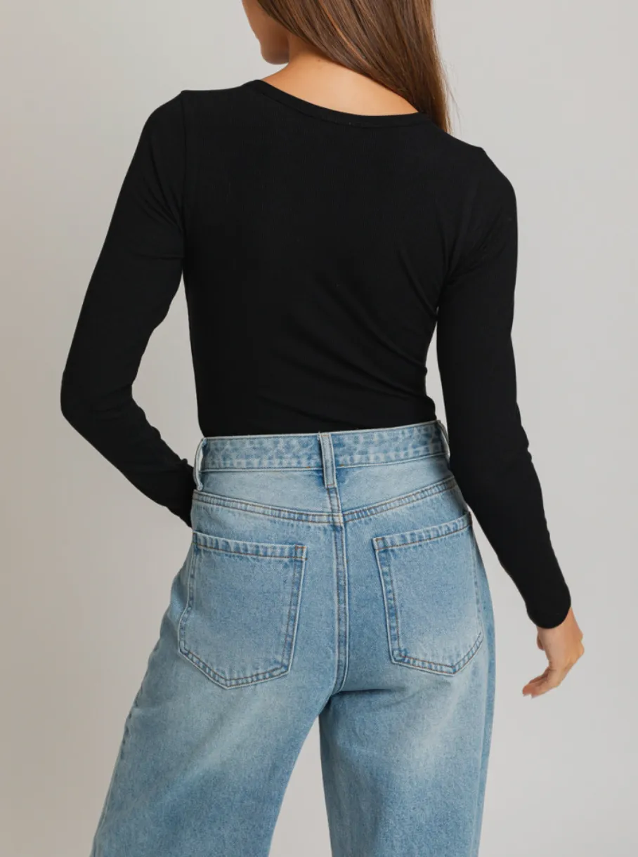 Long Sleeve Round Neck Ribbed Bodysuit