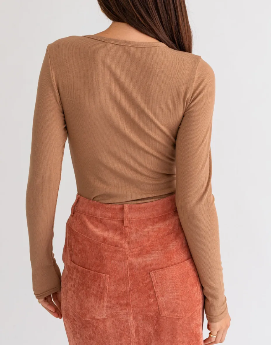 Long Sleeve Round Neck Ribbed Bodysuit