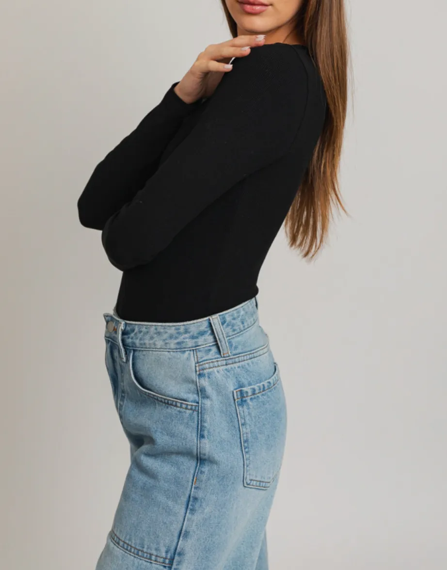 Long Sleeve Round Neck Ribbed Bodysuit