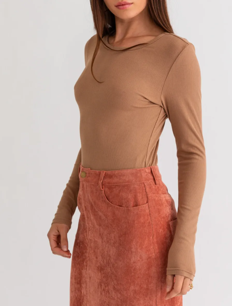 Long Sleeve Round Neck Ribbed Bodysuit