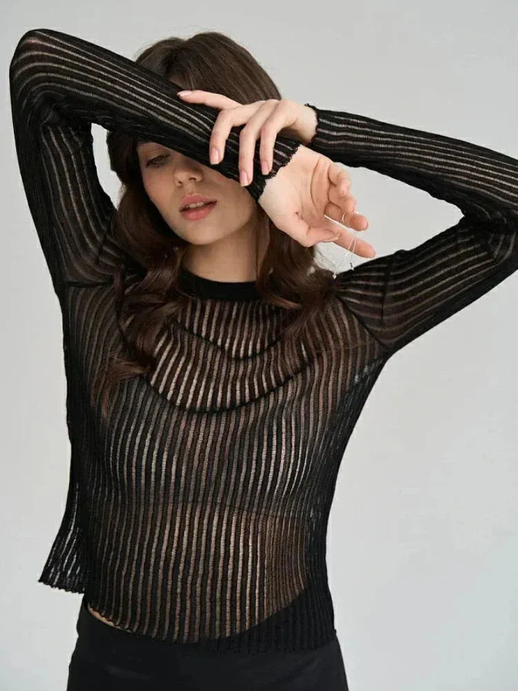 Long Sleeve triped See Through top
