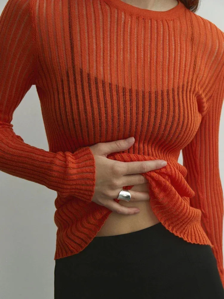 Long Sleeve triped See Through top