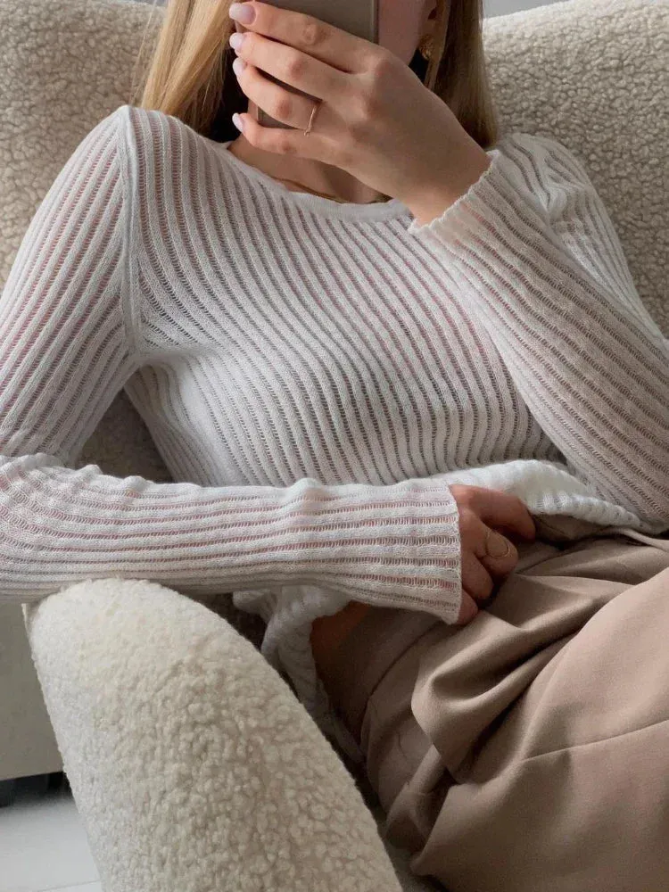 Long Sleeve triped See Through top