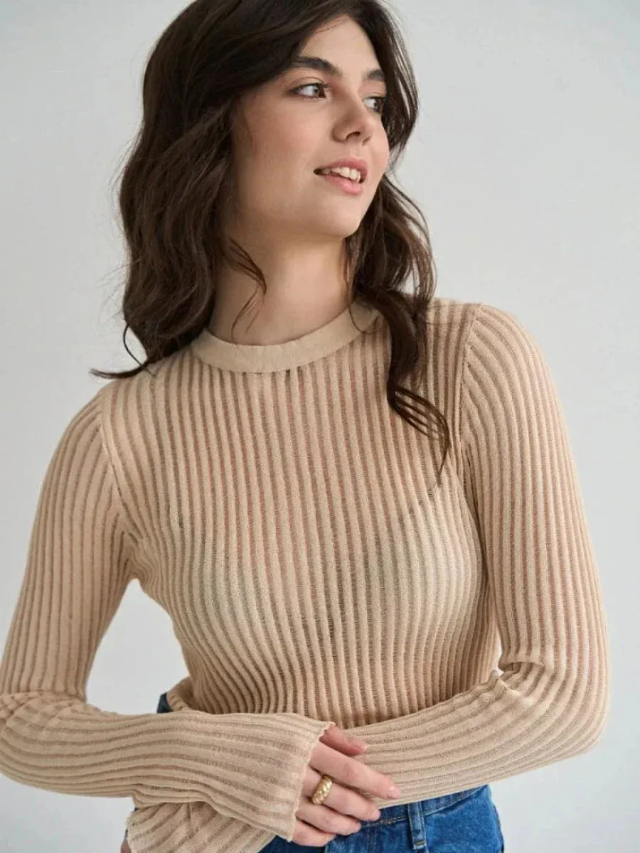 Long Sleeve triped See Through top