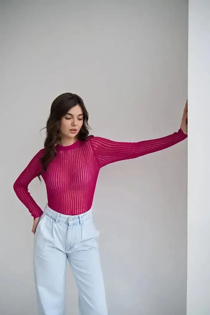 Long Sleeve triped See Through top