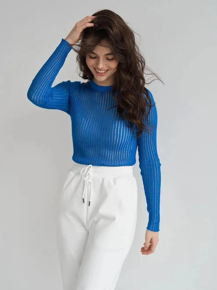 Long Sleeve triped See Through top