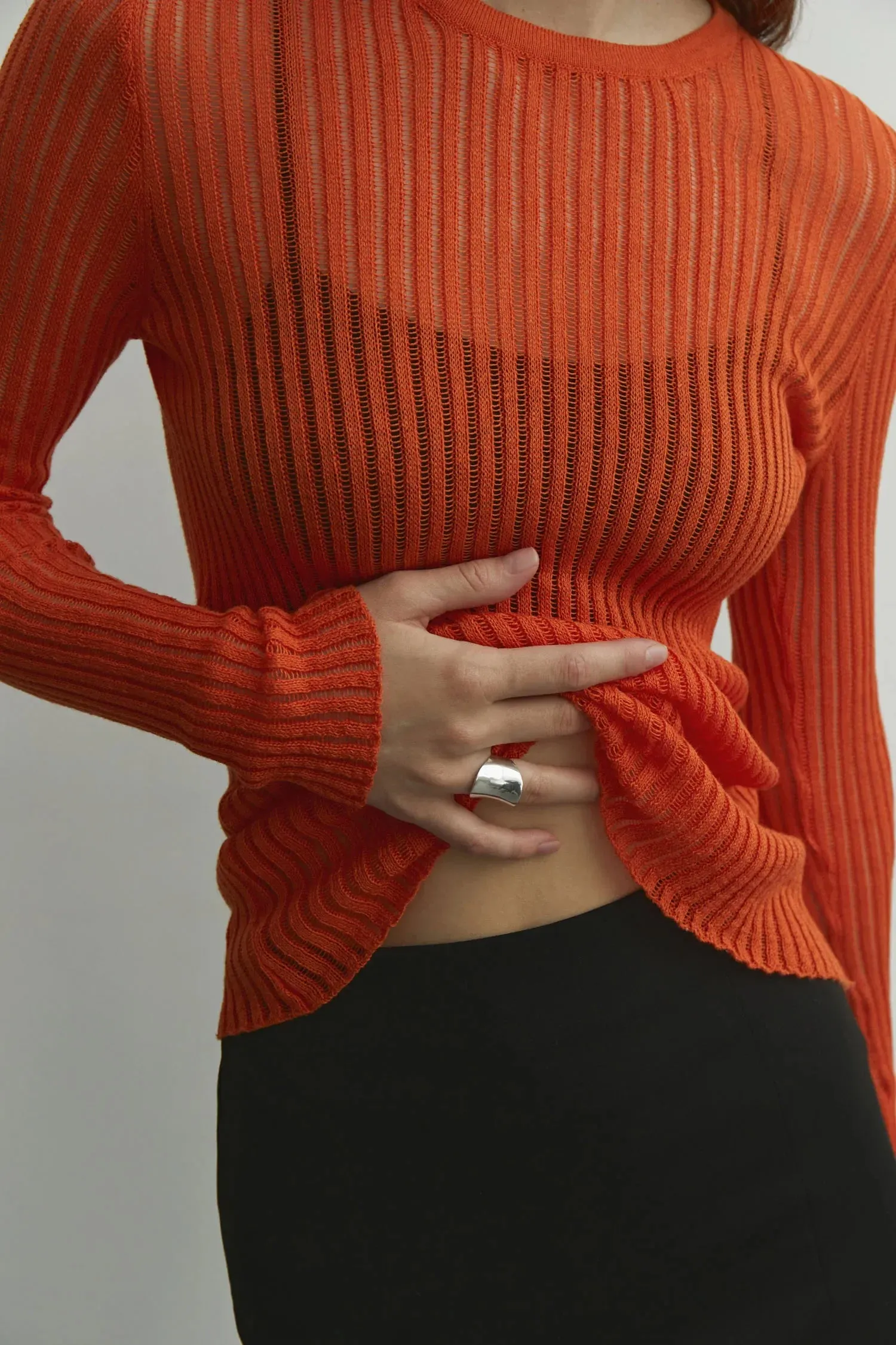 Long Sleeve triped See Through top
