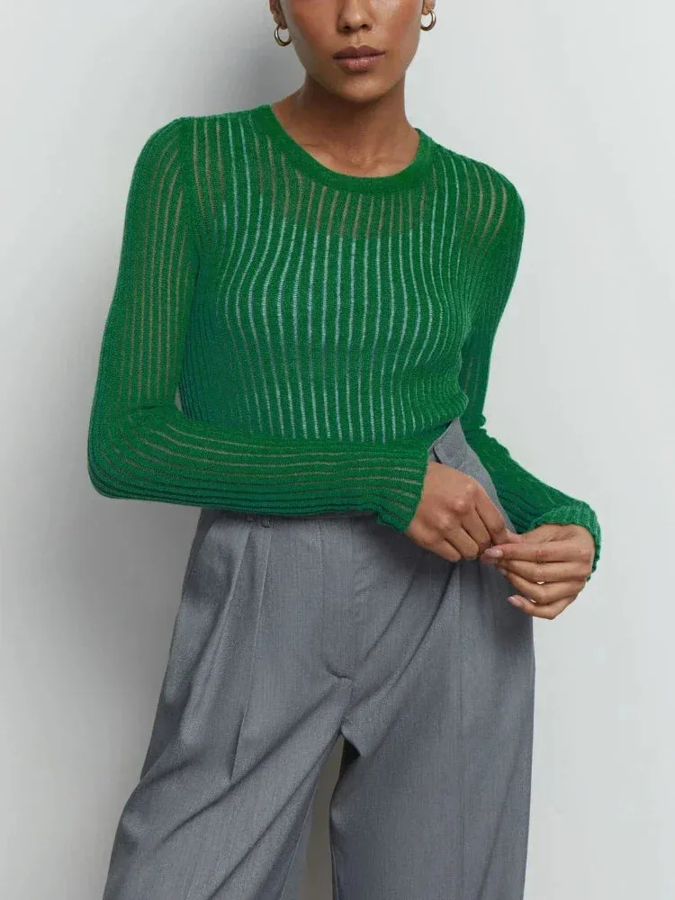Long Sleeve triped See Through top