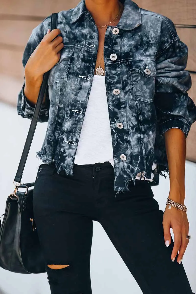 Loose Denim Fringed Jacket Tops