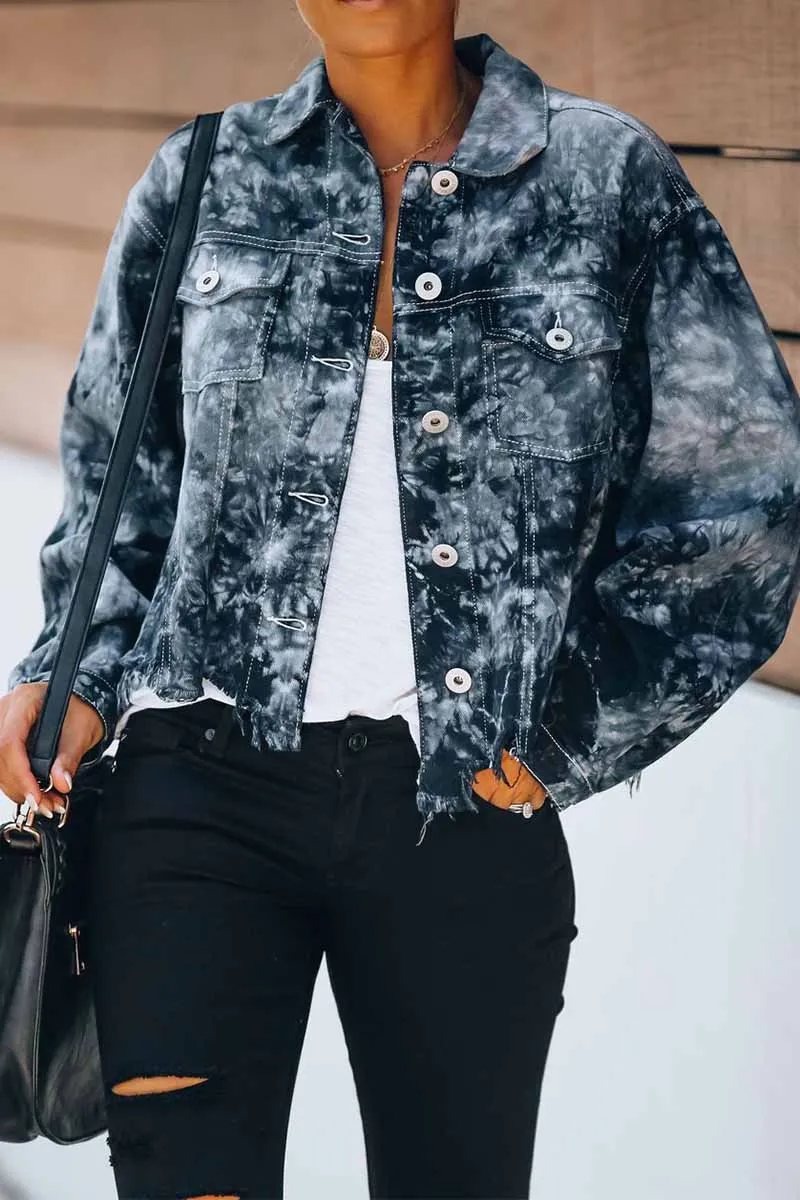 Loose Denim Fringed Jacket Tops