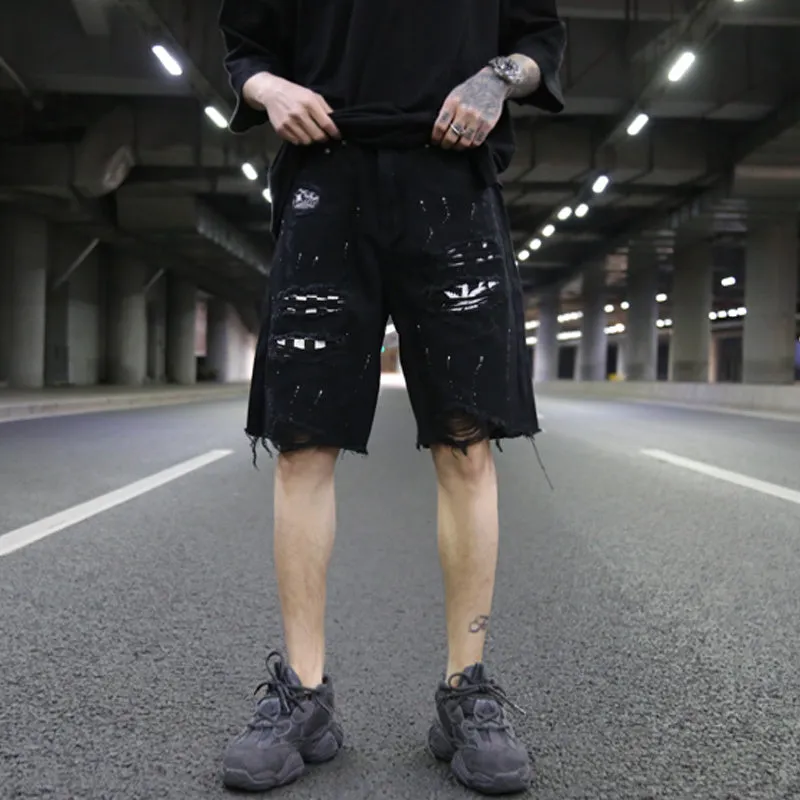 Loose denim shorts