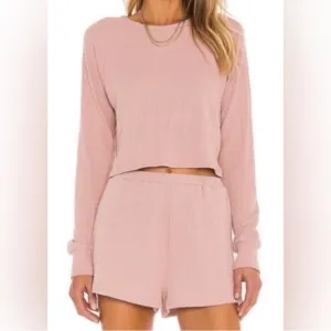 Lovers &amp; Friends Dusty Rose/ Pink Waffle Knit Lounge Set Size Small
