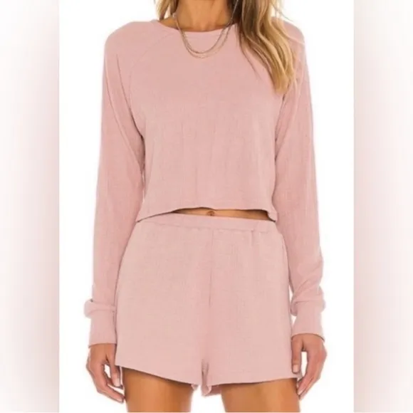 Lovers &amp; Friends Dusty Rose/ Pink Waffle Knit Lounge Set Size Small