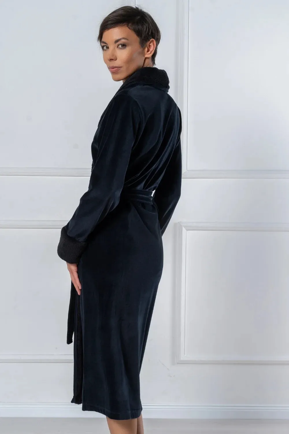 Luxurious Nicky Velour Long Shawl Collar Bathrobe