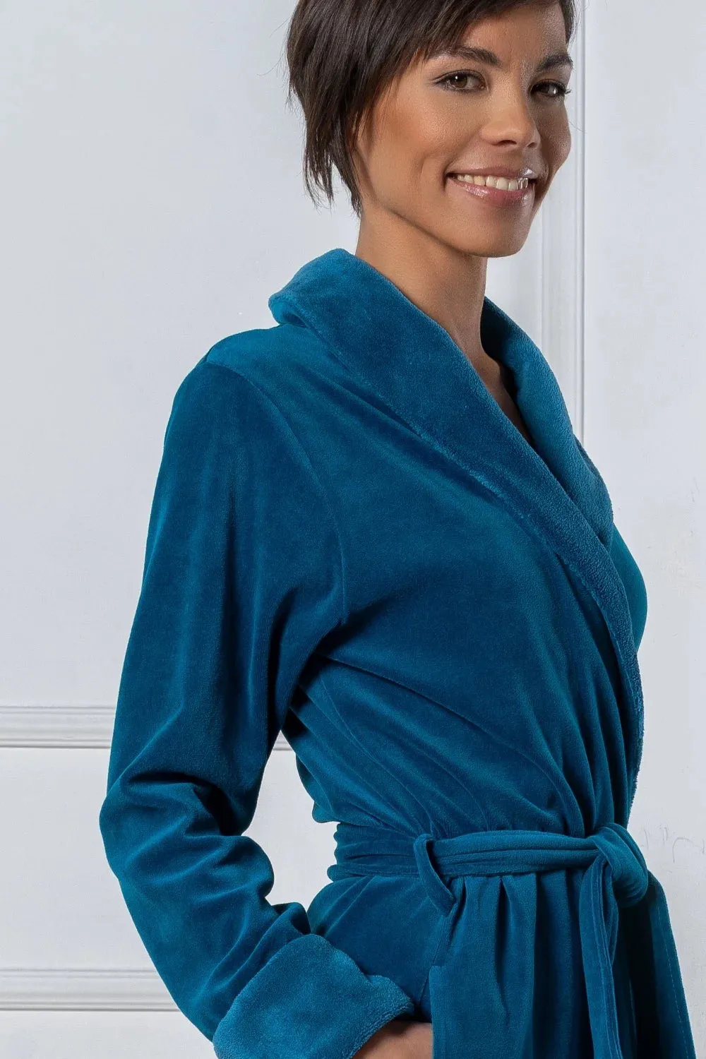Luxurious Nicky Velour Long Shawl Collar Bathrobe