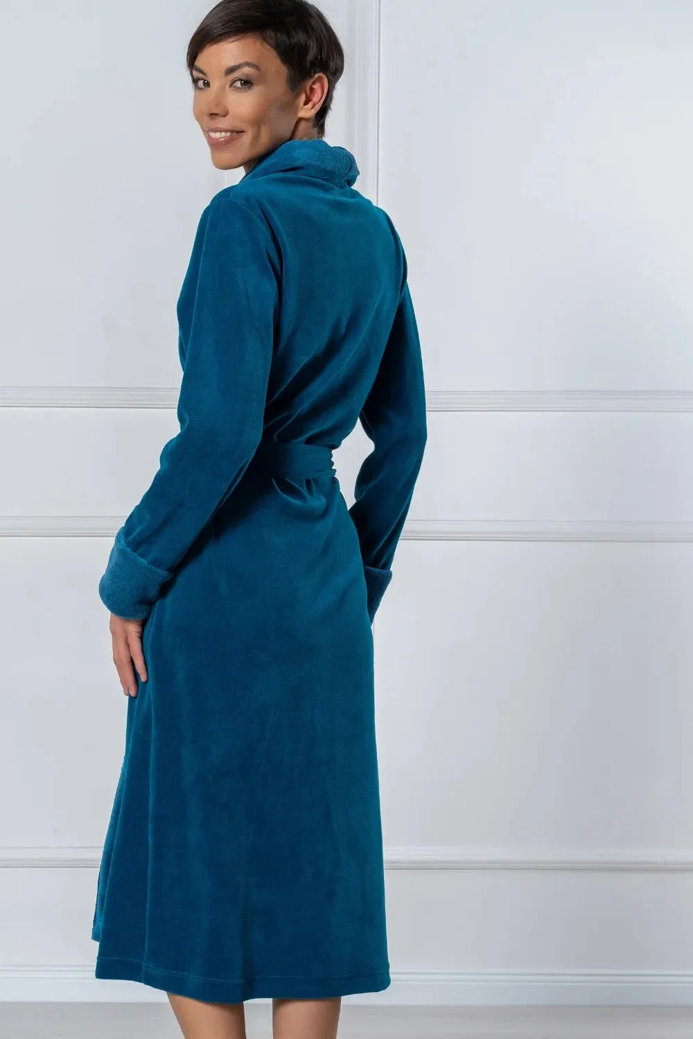Luxurious Nicky Velour Long Shawl Collar Bathrobe