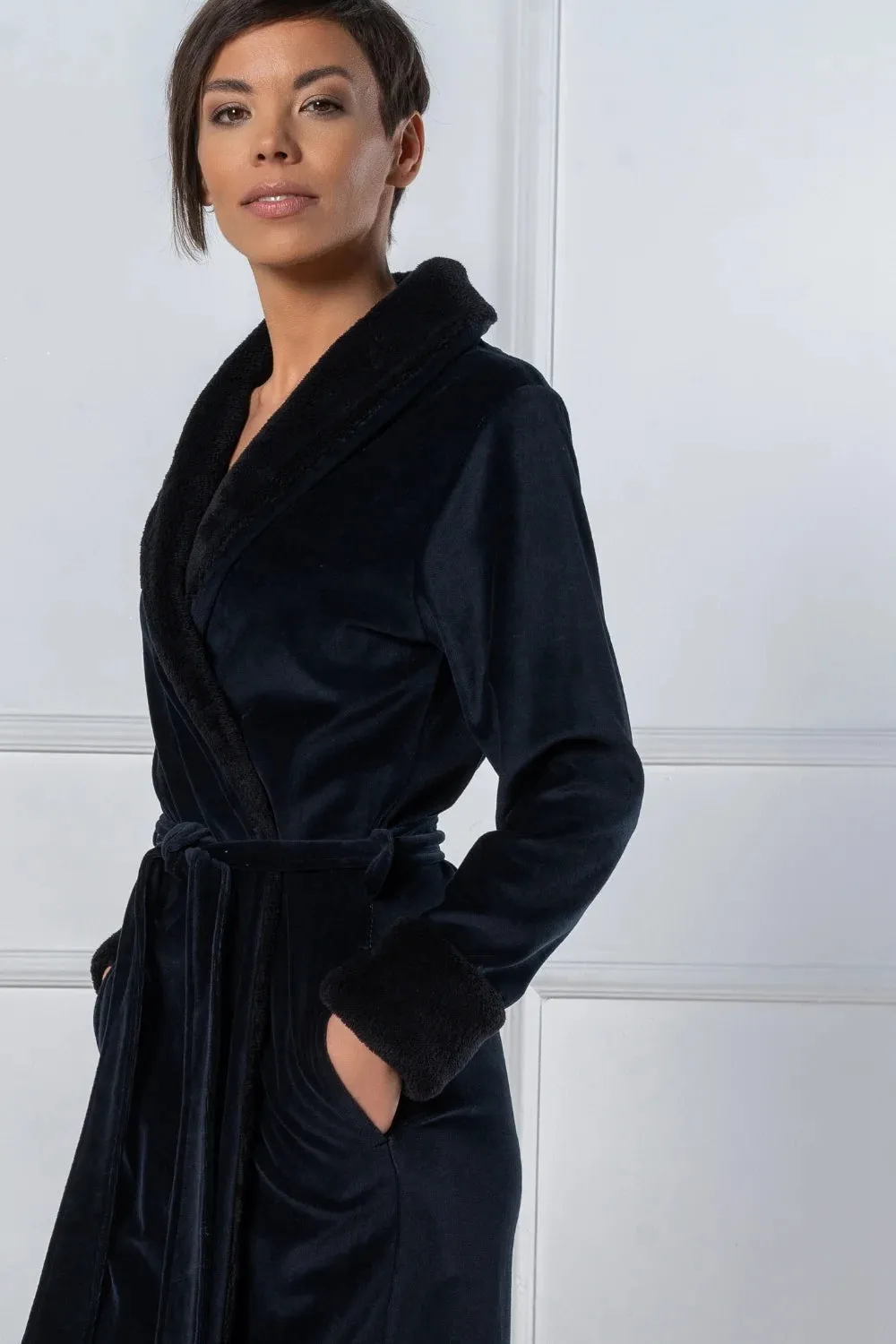 Luxurious Nicky Velour Long Shawl Collar Bathrobe