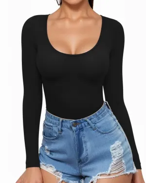 MANGOPOP Womens Scoop Neck Short Sleeve Long Sleeve Slim Fit T Shirt Tunic Tops Tee A Long Sleeve Black,