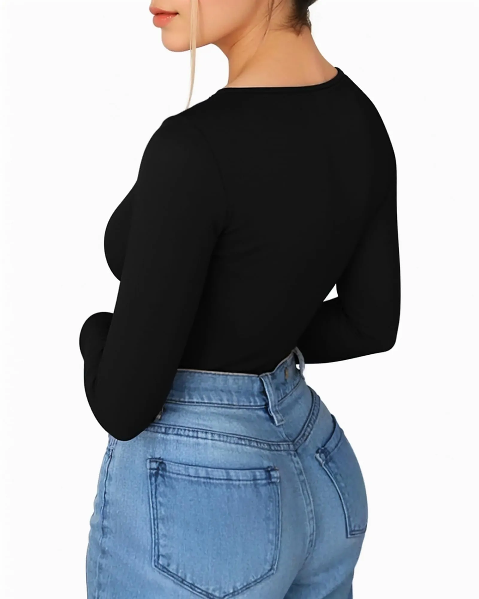 MANGOPOP Womens Scoop Neck Short Sleeve Long Sleeve Slim Fit T Shirt Tunic Tops Tee A Long Sleeve Black,