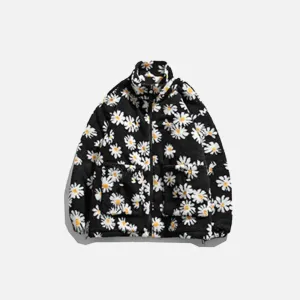 Marguerite Daisy Flower Y2K Jacket for Trendy Outerwear Style