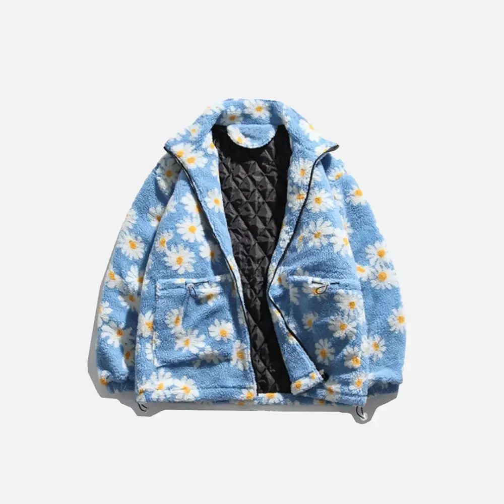 Marguerite Daisy Flower Y2K Jacket for Trendy Outerwear Style