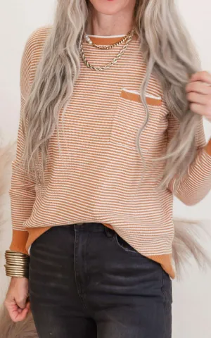Marigold Waffle Textured Long Sleeve Sweater Top - Final Sale**
