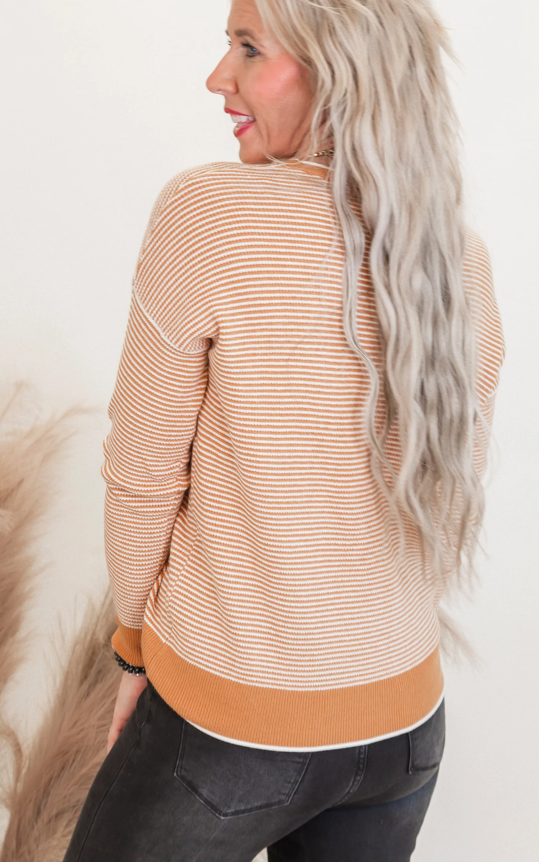 Marigold Waffle Textured Long Sleeve Sweater Top - Final Sale**