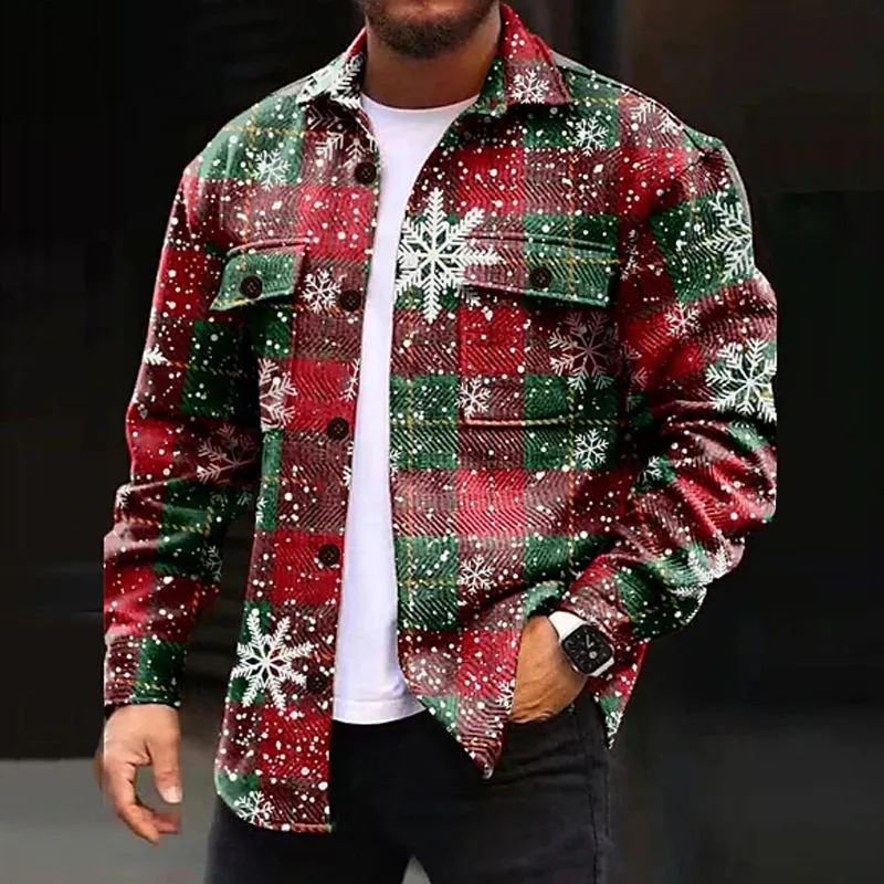 Men's Snowflake Christmas Scene Long Sleeve Jacket