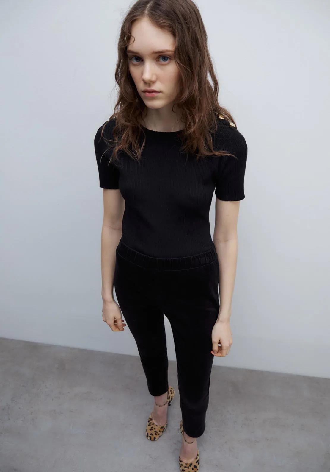 Micro-corduroy leggings - Black