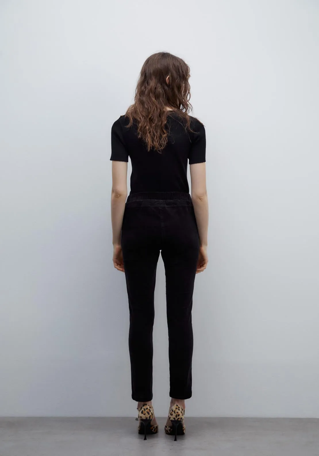 Micro-corduroy leggings - Black