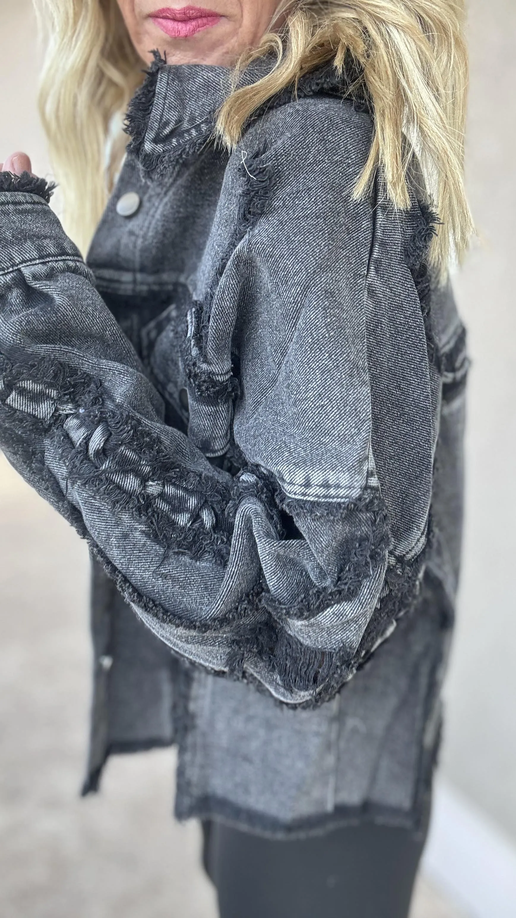 Mineral Washed Distressed Denim Jacket | OLI & HALI