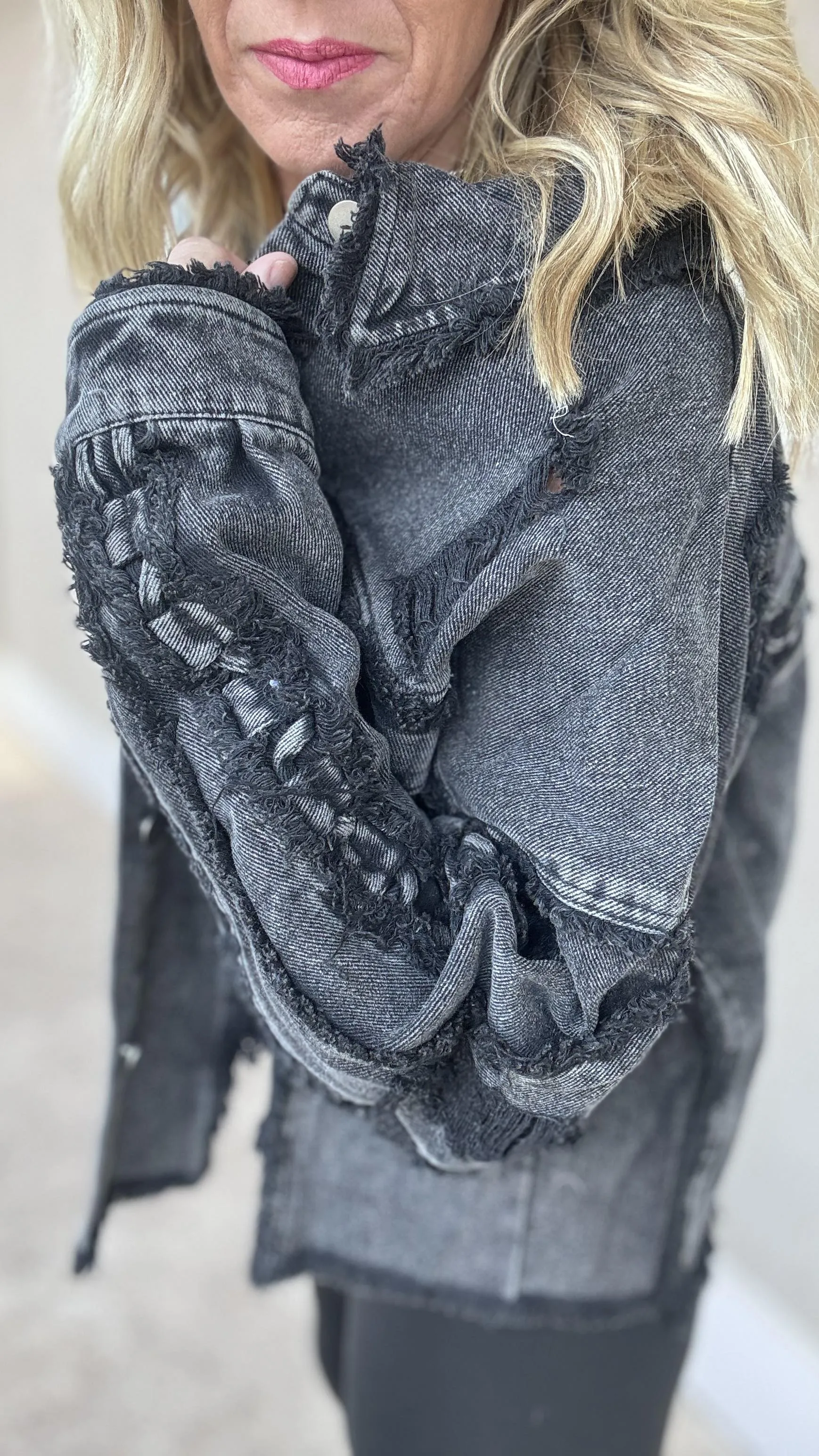 Mineral Washed Distressed Denim Jacket | OLI & HALI