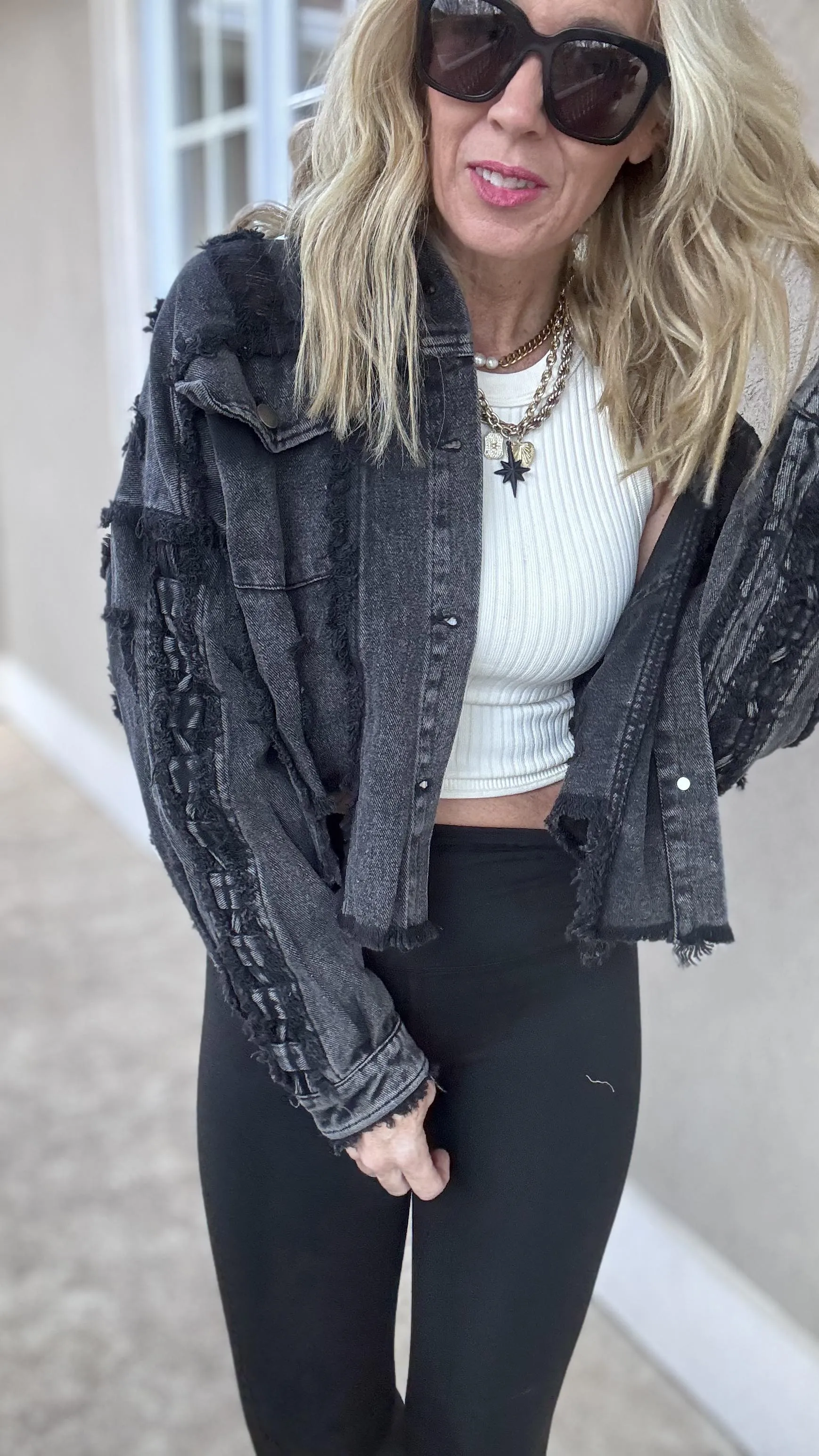 Mineral Washed Distressed Denim Jacket | OLI & HALI