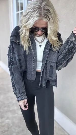 Mineral Washed Distressed Denim Jacket | OLI & HALI