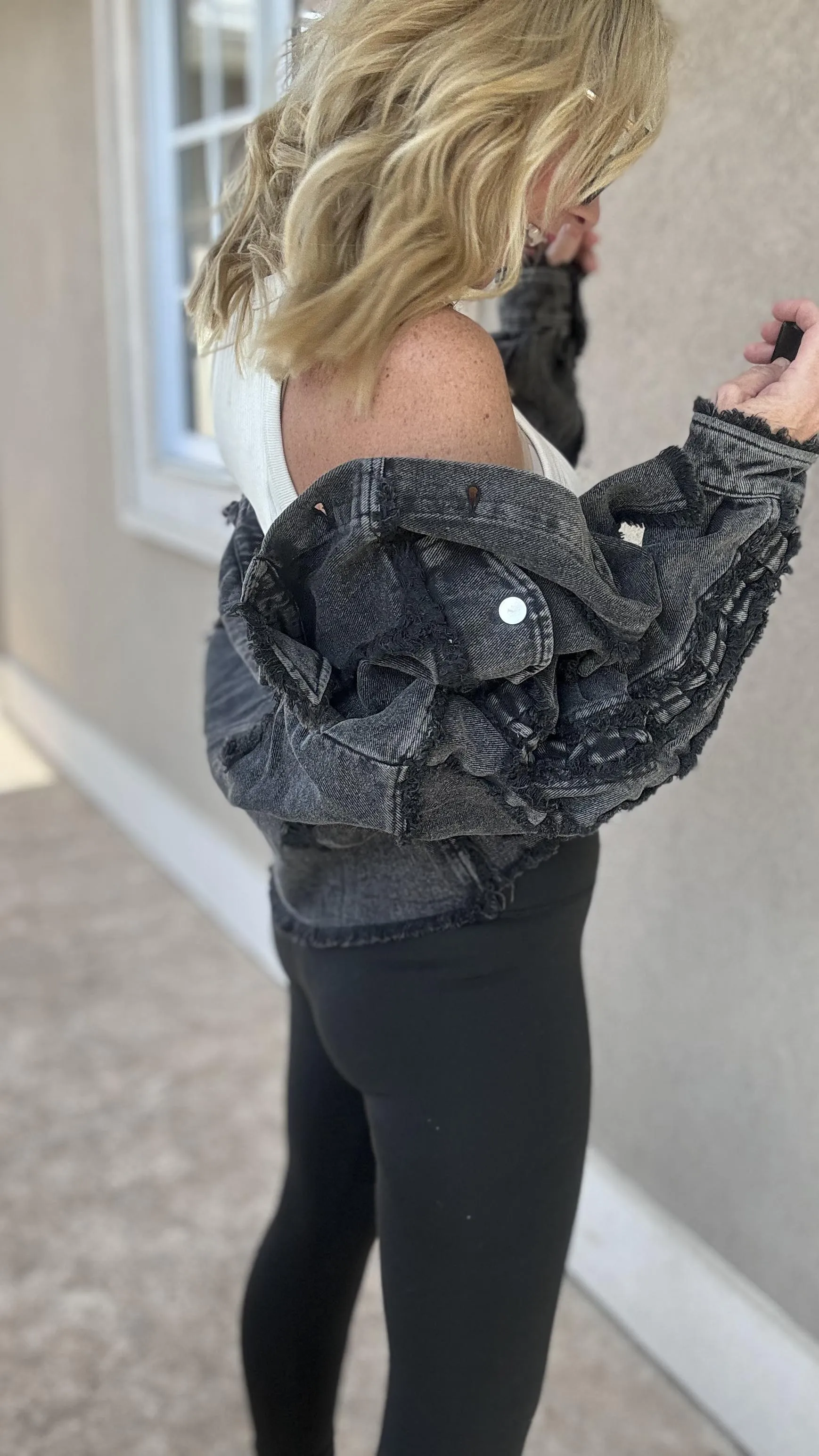 Mineral Washed Distressed Denim Jacket | OLI & HALI