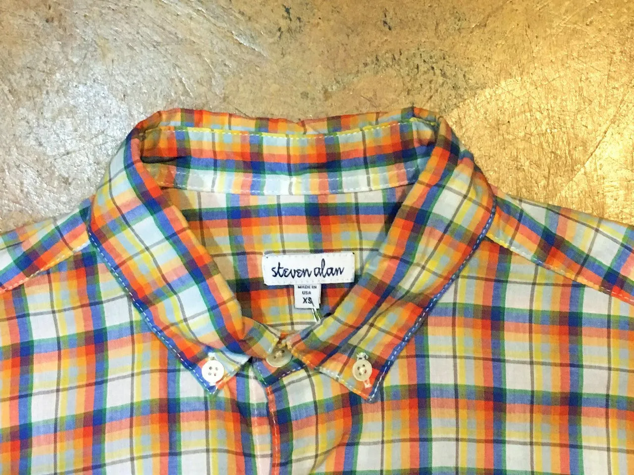 MST0019  Steven Alan Short Sleeve Single Needle Shirt  Orange Multi